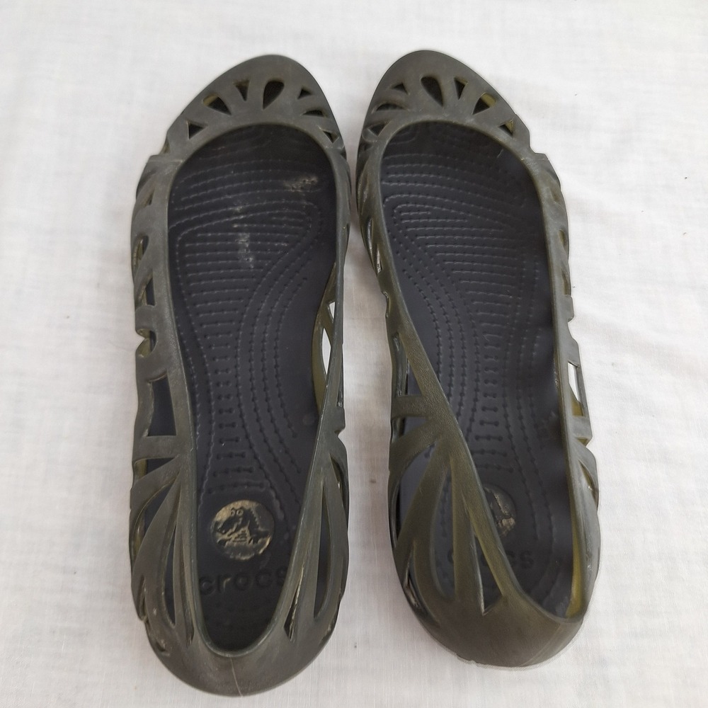 Y2K Whimsigoth Crocs Olive Green Size 9 Adrina Flat II Jelly Ballet Shoes Women - Picture 9 of 10